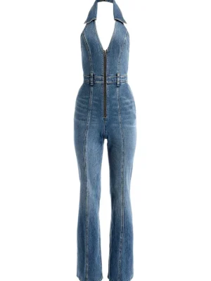 Noemi Halter Neck Denim Jumpsuit | Alice and Olivia New