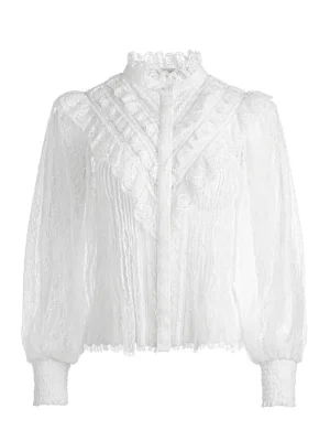 Rheba Mock Neck Button Front Lace Top | Alice and Olivia Clearance