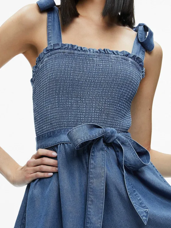 Roz Smocked Chambray Romper | Alice and Olivia Shop