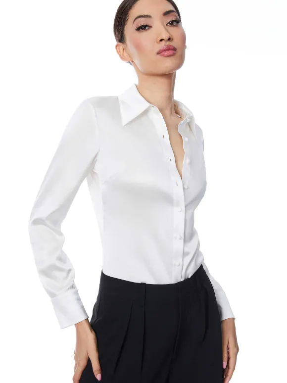 Willa Fitted Placket Top | Alice and Olivia Hot