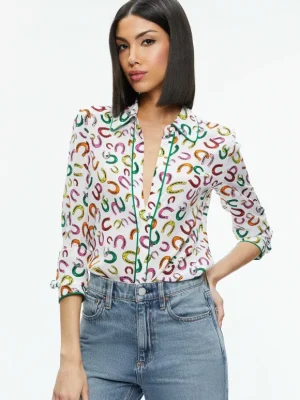 Willa Placket Top With Piping | Alice and Olivia Best Sale
