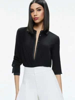 Willa Relaxed Placket Top With Piping Detail | Alice and Olivia Clearance