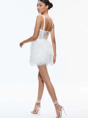 Xia Sheer Bustier Feathered Mini Dress | Alice and Olivia Cheap